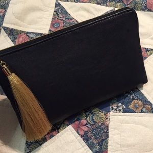 Gold Tassel Black Clutch Pouch